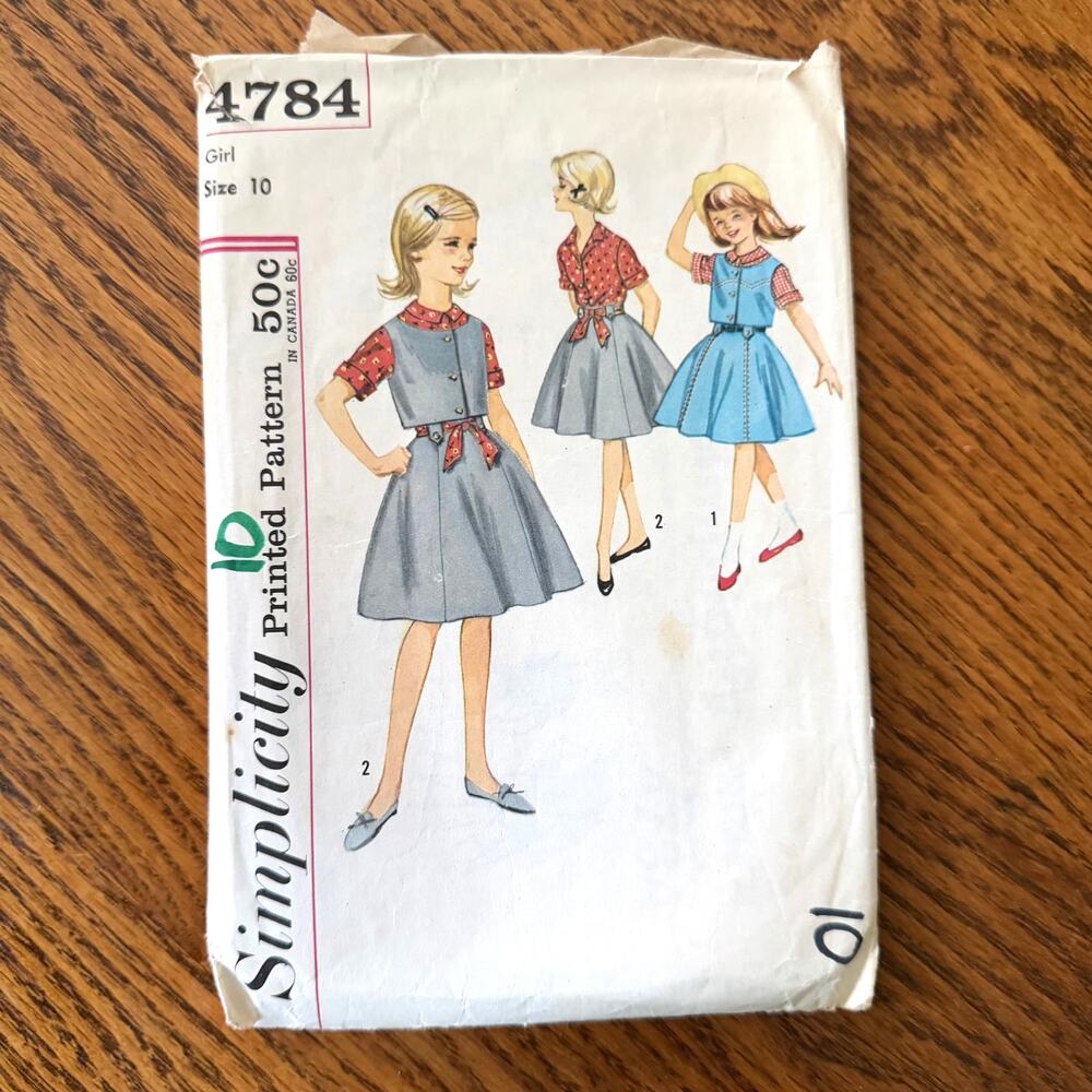 Vintage 1960s Simplicity 8619 Sewing Pattern Girls Size L Skirt Top Weskit